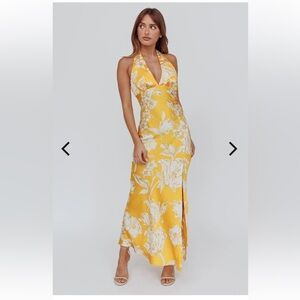 Selfie Leslie Yellow Floral Backless Dress Small